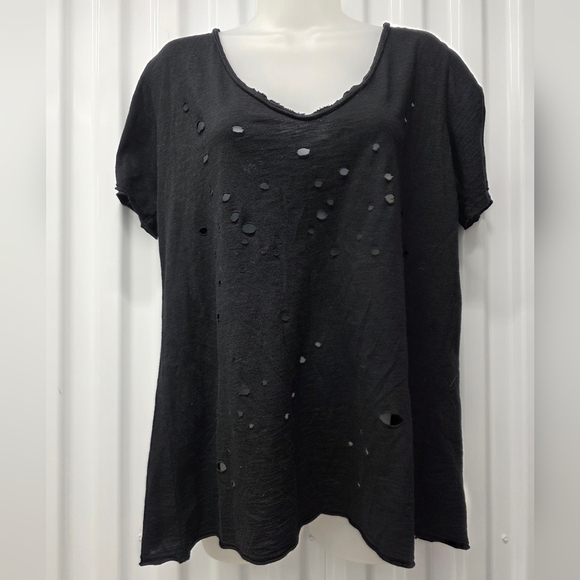 Gilded Intent Tops - Gilded Intent Charcoal Distressed Short Sleeve Tee